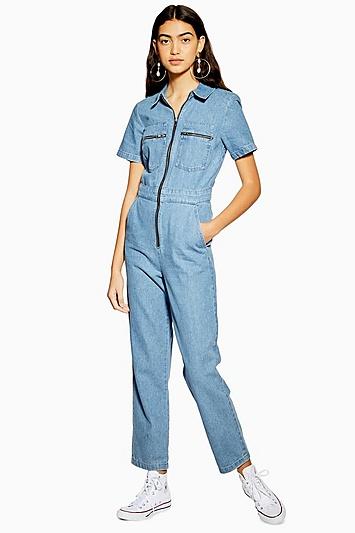 Topshop Tall Mid Stone Short Sleeve Boiler Suit
