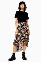 Topshop Black Floral High Low Skirt