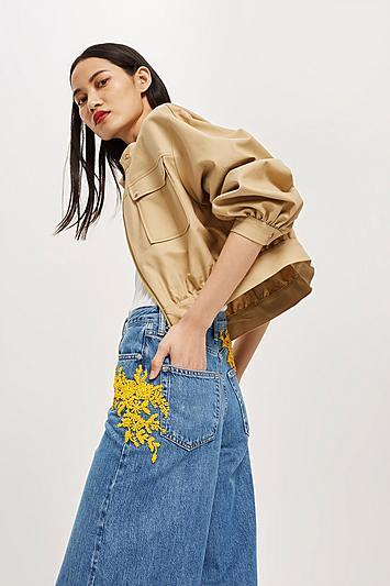 Topshop Moto Yellow Bead Wide Leg Jeans