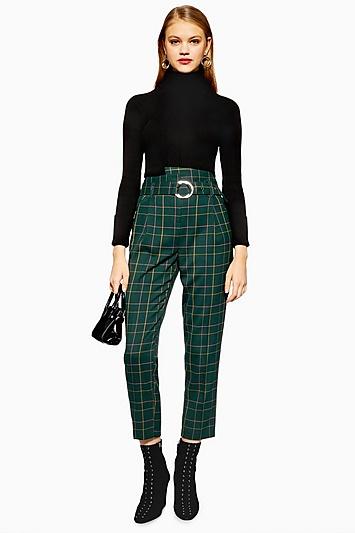 Topshop Green Punk Check Trousers