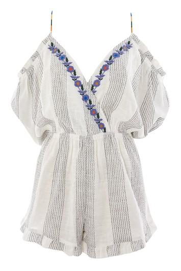 Topshop Embroidered Stripe Playsuit