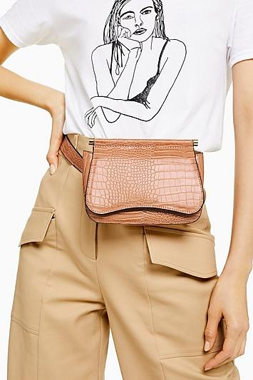 Topshop Bonnie Nude Crocodile Belt Bag