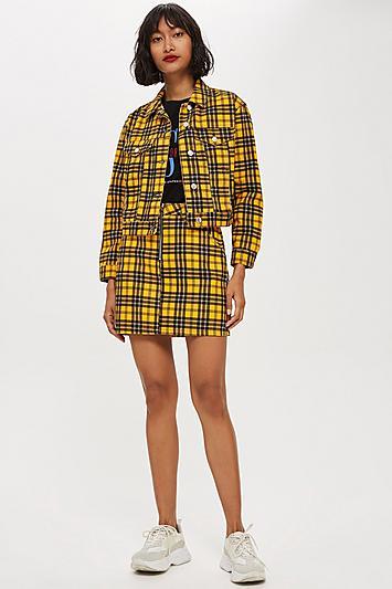 Topshop Yellow Check Denim Skirt