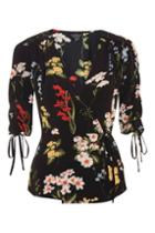 Topshop Tall Floral Print Ruched Sleeve Wrap Top