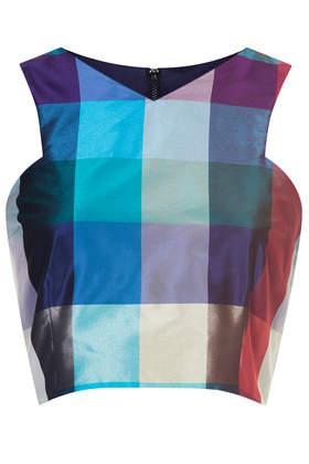 Topshop **limited Edition V-neck Cutaway Check Crop Top