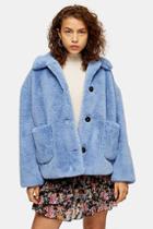 Topshop Blue Cropped Faux Fur Coat