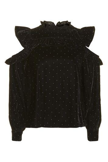 Topshop Petite Stud Velvet Top