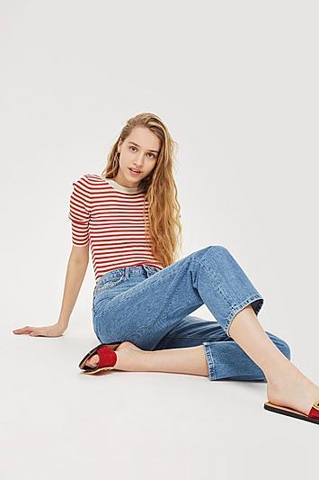 Topshop Mid Blue Straight Cropped Jeans