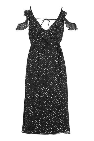 Topshop Spot Cold Shoulder Midi Dress