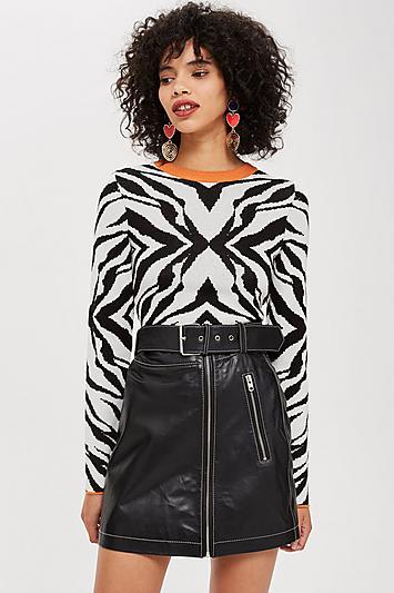 Topshop Petite Zebra Skinny Crew Neck Jumper