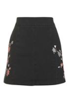 Topshop Moto Embroidered Denim Skirt