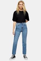 Topshop Mid Blue Raw Waistband Straight Jeans