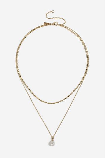 Topshop *pearl Drop Multirow Necklace