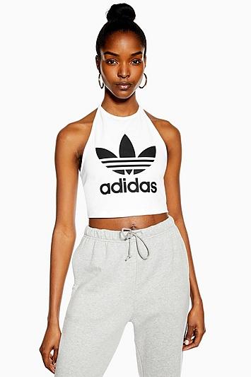 White Halter Logo Crop T-shirt By Adidas