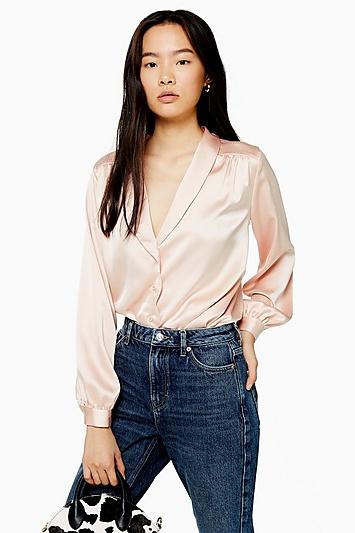 Topshop Plain Pink Scallop Shirt