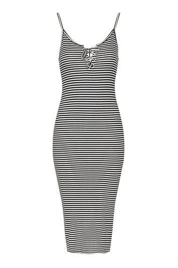 Topshop Petite Stripe Lace Up Midi Dress