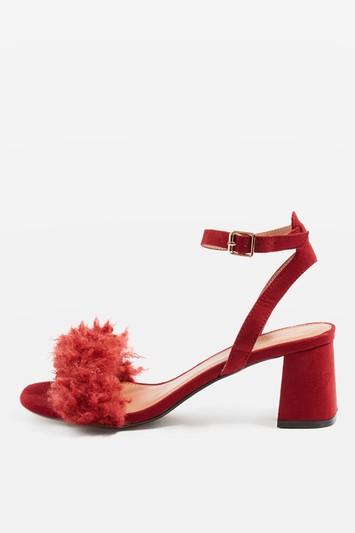 Topshop Doodle Faux Fur Mid Heel Sandals