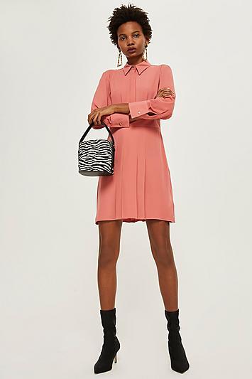 Topshop Pleat Mini Shirt Dress