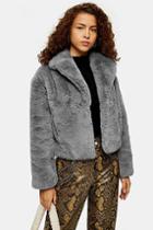 Topshop Grey Cropped Faux Fur Coat