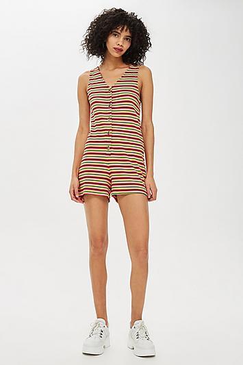 Topshop Stripe Ribbed Romper Suit