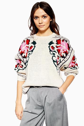 Topshop Floral Border Embroidered Jumper