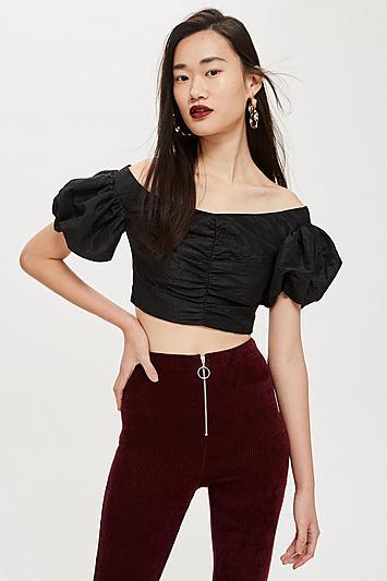 Topshop Tafetta Puff Sleeve Top