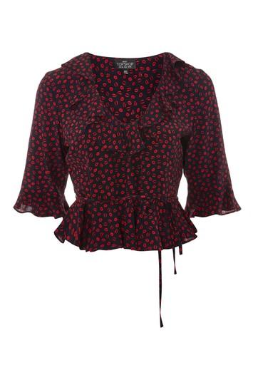 Topshop Petite Phoebe Lip Print Blouse