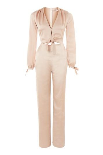 Topshop *satin Long Sleeve Jumpsuit By Oh My Love