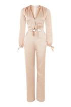 Topshop *satin Long Sleeve Jumpsuit By Oh My Love