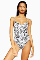 Topshop Monochrome Tiger Print Cami Swimsuit