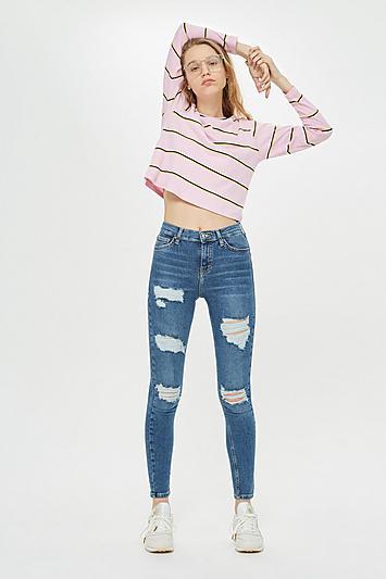 Topshop Blue Super Rip Jamie Jeans