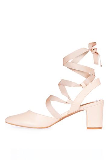 Topshop Jostle Mid Tie Block Heeled Ballet Pumps