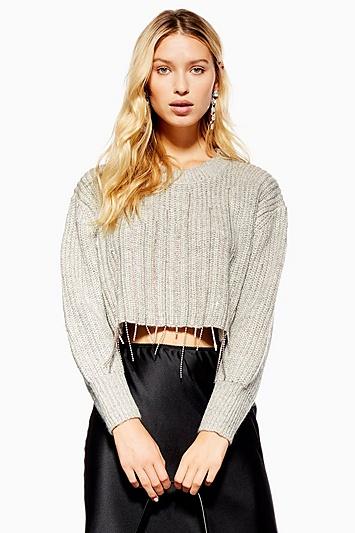 Topshop Petite Diamante Drip Jumper