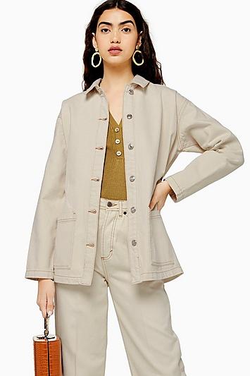 Topshop Ecru Belt Denim Shacket