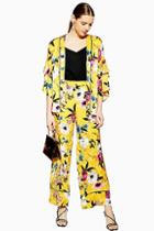 Topshop Yellow Floral Print Wide Leg Trousers