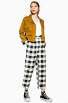 Topshop Black And White Gingham Tapered Trousers
