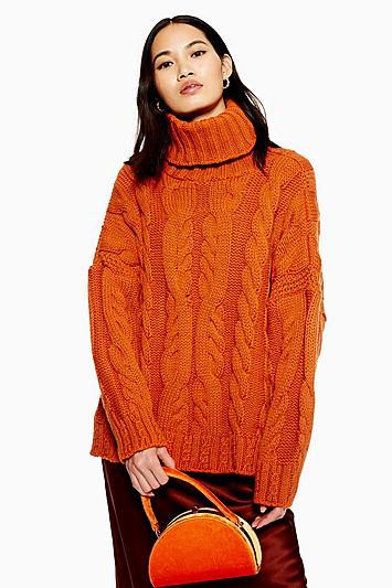 Topshop Chunky Cable Roll Neck Jumper