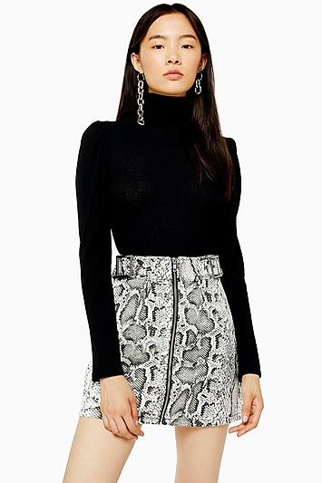 Topshop Black Long Sleeve Funnel Puff Sleeve Top