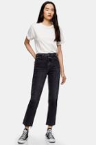 Topshop Considered Washed Black Raw Hem Straight Jeans