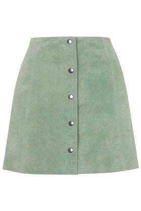 Topshop Suede Button Front A-line Skirt