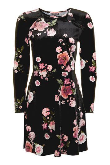 Topshop Floral Velvet Flippy Dress