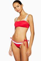 Topshop Red Tie Side Bikini Bottoms By Calvin Klein