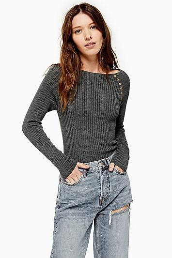 Topshop Button Placket Knitted Top