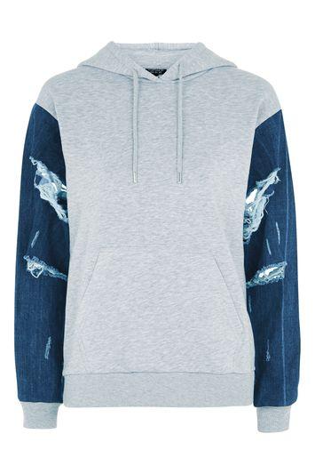 Topshop Denim Sleeve Hoodie