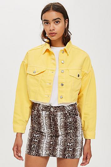 Topshop Petite Yellow Hacked Denim Jacket