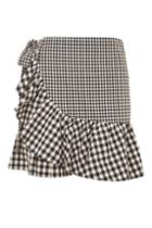 Topshop Gingham Frill Wrap Mini Skirt