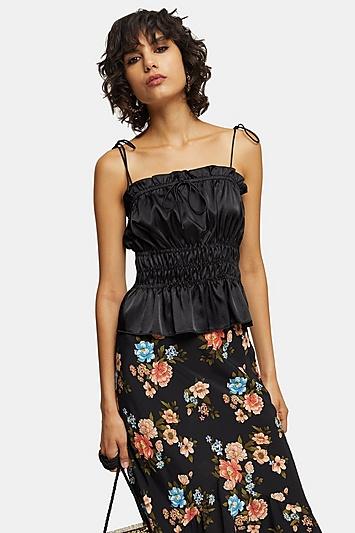 Topshop Black Ruched Satin Cami