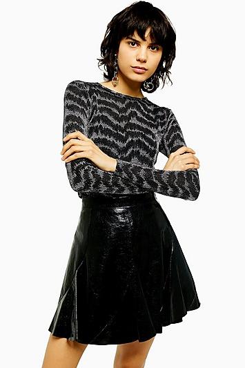 Topshop Glitter Metallic Thread Long Sleeve Crop Top