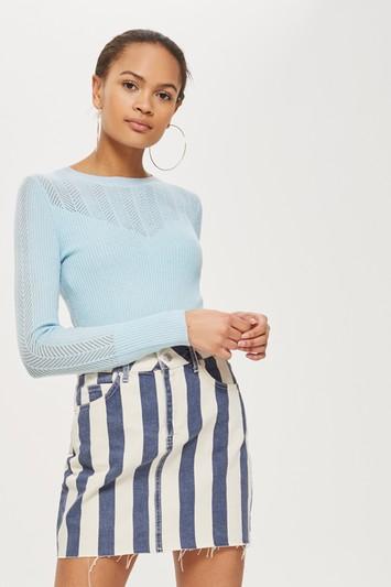 Topshop Pale Blue Pointelle Detail Top