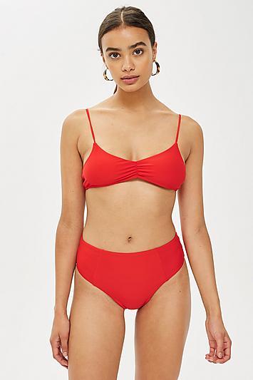 Topshop Red High Waisted Bikini Bottoms